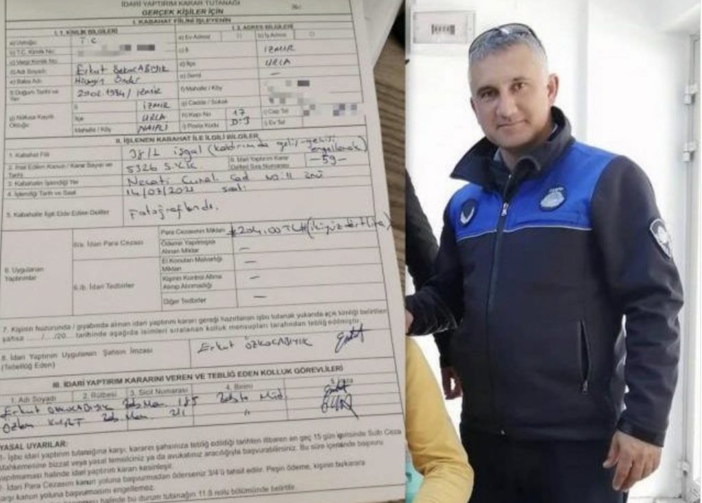 Urla’da zabıta memuru kendi motosikletini yaya kaldırımına koyunca kendisine cezai işlem uyguladı!