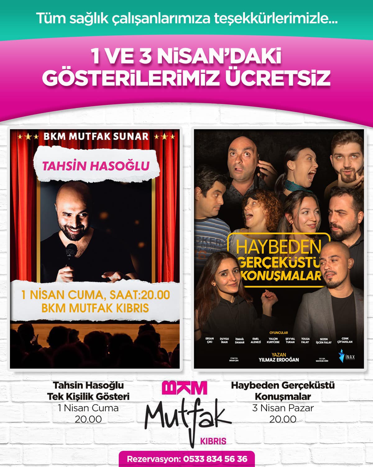 BKM Mutfak Kıbrıs, oyunlarını Sağlık Çalışanlarına ücretsiz sergileyecek