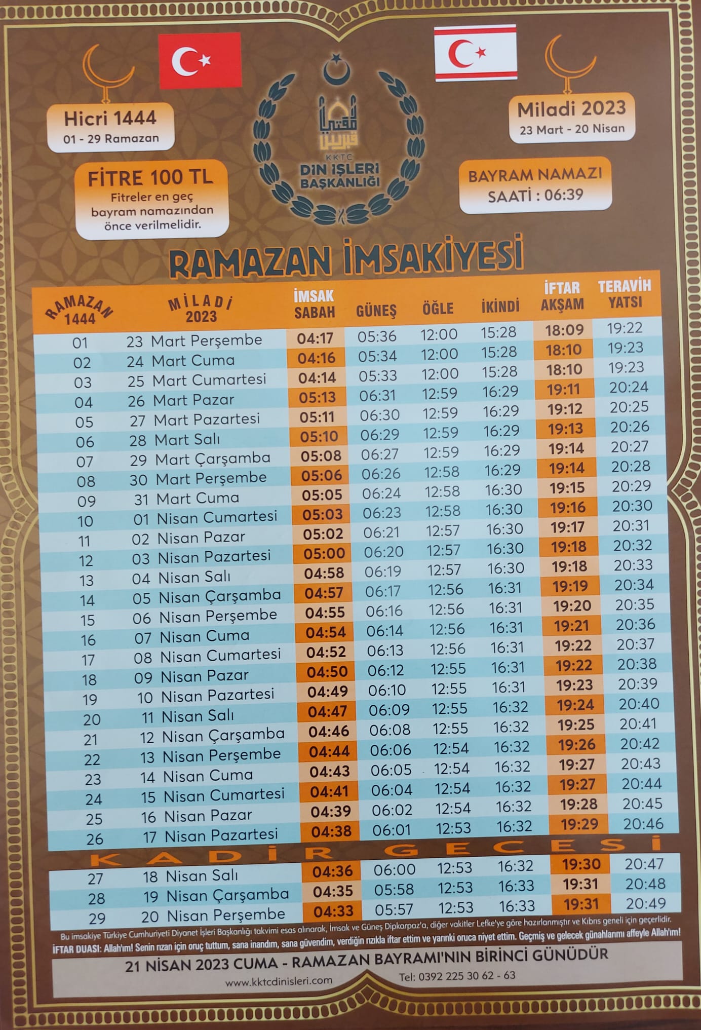 Ramazan 23 Mart Perşembe günü başlıyor