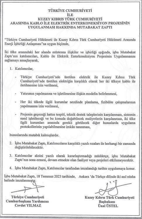 Elektrik konusundaki mutabakat zaptı Resmi Gazete’de